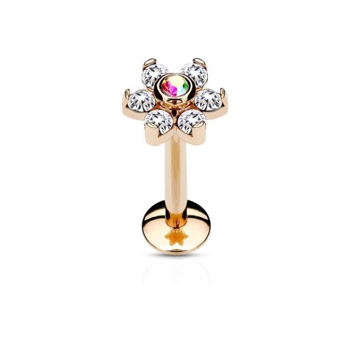 Zlacený piercing do brady - labreta kytička (1,2 x 8 mm)