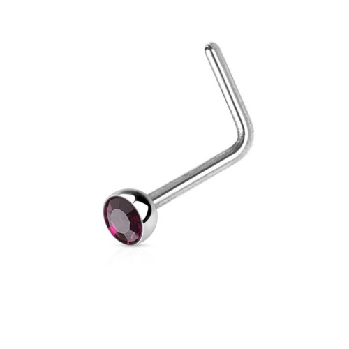 Zahnutý piercing do nosu s kamínkem (fialová)