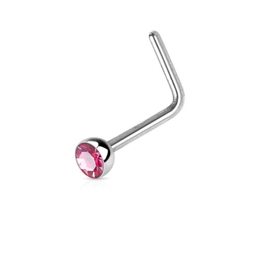 Zahnutý piercing do nosu s kamínkem (růžová)