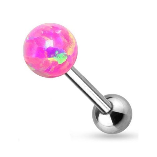 Piercing do jazyka opál (růžová, 1,6 x 16 mm)