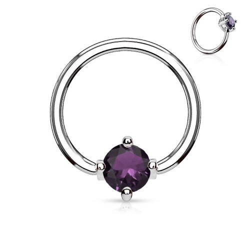 Piercing - kruh s kamínkem (fialová)