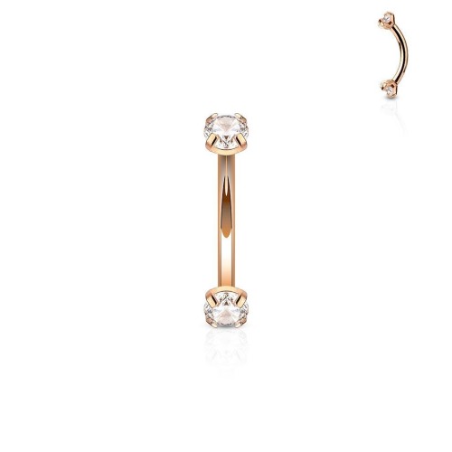 Piercing do obočí, čirý zirkon (růžové zlato)