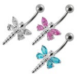 Stříbrný piercing do pupíku - vážka (tyrkysová)