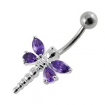 Stříbrný piercing do pupíku - vážka (tyrkysová)