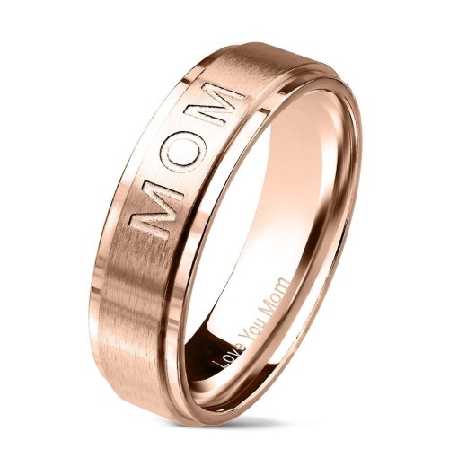 Zlacený ocelový prsten ”MOM” (52)