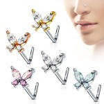 Zahnutý piercing do nosu - motýlek (růžové zlato)
