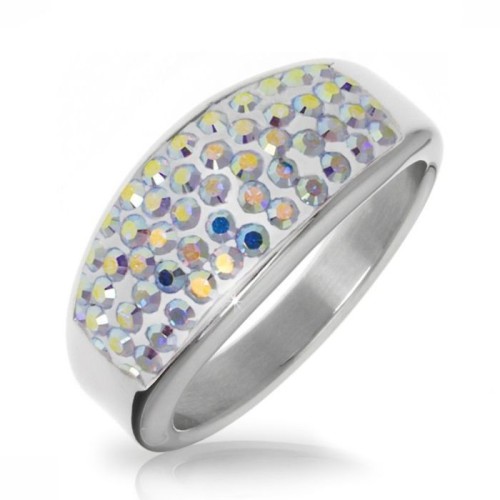 Ocelový prsten s krystaly Crystals from Swarovski®, AB (56)