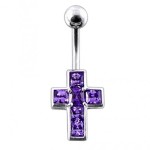 Stříbrný piercing do pupíku - křížek (růžová)