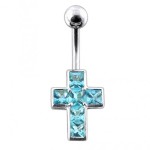 Stříbrný piercing do pupíku - křížek (růžová)