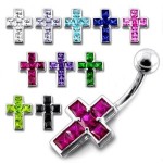 Stříbrný piercing do pupíku - křížek (čirá)