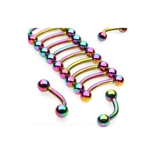 Piercing do obočí, barva duhová (1,2 x 10 mm, 4 mm kuličky)