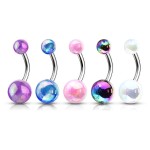 Piercing do pupíku - banánek s kovovým leskem (modrá, 1,6 x 10 mm)