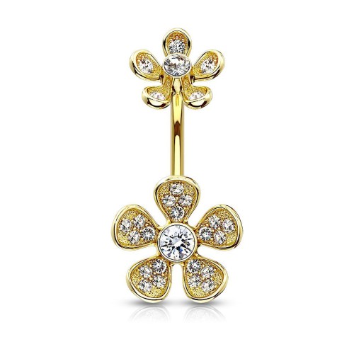 Piercing do pupíku s čirými zirkony (žluté zlato)