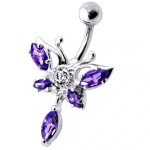 Stříbrný piercing do pupíku - motýl (růžová)