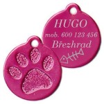 Hliníková psí známka tlapka velká (červená)