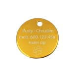 Hliníková psí známka kulatá (žlutá)