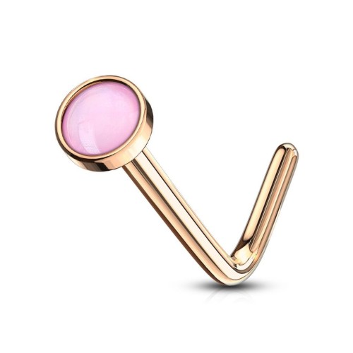 Zahnutý piercing do nosu s kamenem (růžové zlato)