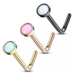 Zahnutý piercing do nosu s kamenem (růžové zlato)
