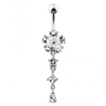 Stříbrný piercing do pupíku - kytička (čirá)