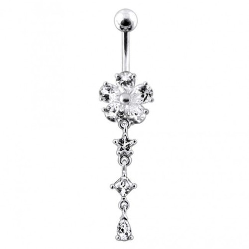 Stříbrný piercing do pupíku - kytička (čirá)