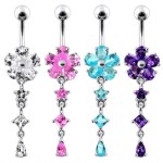 Stříbrný piercing do pupíku - kytička (čirá)