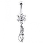 Stříbrný piercing do pupíku - kytička (růžová)