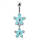 Stříbrný piercing do pupíku - kytičky (čirá)