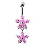 Stříbrný piercing do pupíku - kytičky (fialová)