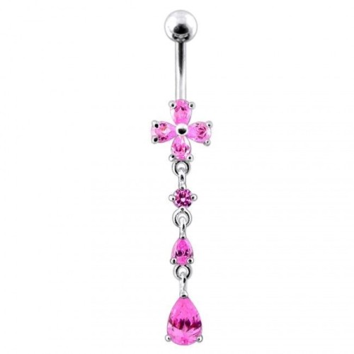 Stříbrný piercing do pupíku - kytička (růžová)