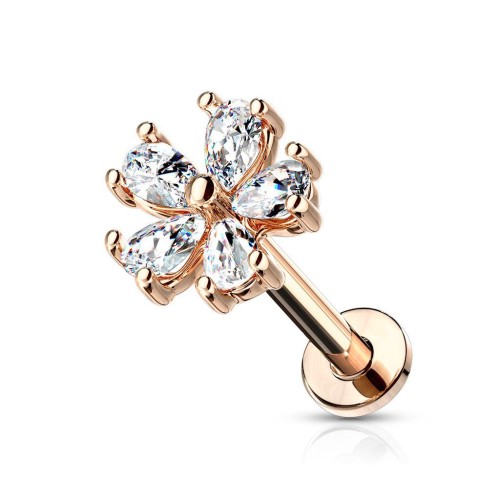 Piercing do brady - labreta kytička 1,2 x 8 mm (růžové zlato, 1,2 x 8 mm)