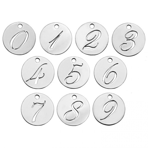 Drobný kulatý ocelový přívěsek - číslice (9)