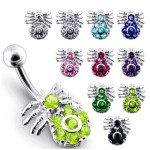 Stříbrný piercing do pupíku - pavouček (růžová)