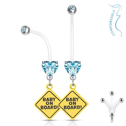 Těhotenský piercing do pupíku - baby on board (tyrkysová)