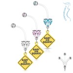 Těhotenský piercing do pupíku - baby on board (růžová)