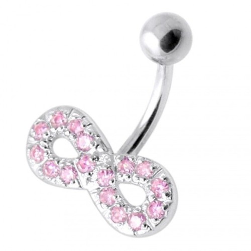 Stříbrný piercing do pupíku - nekonečno (růžová)