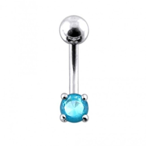 Stříbrný piercing do pupíku, zirkon (tyrkysová)