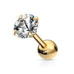 Zlacený cartilage piercing do ucha, čirý kámen (2 mm, 1,2 x 6 mm)