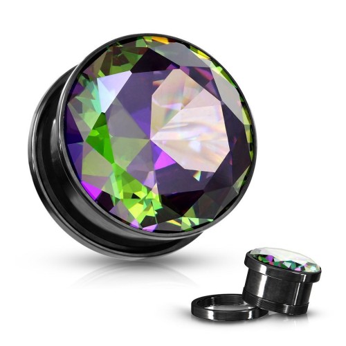 Ocelový plug s duhovým kamenem (10 mm)