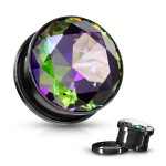 Ocelový plug s duhovým kamenem (12 mm)