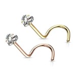 Zahnutý zlacený piercing do nosu srdíčko (růžové zlato)