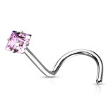 Zahnutý piercing do nosu čtvereček (růžová)
