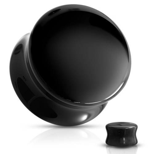 Skleněný plug do ucha černý (16 mm)