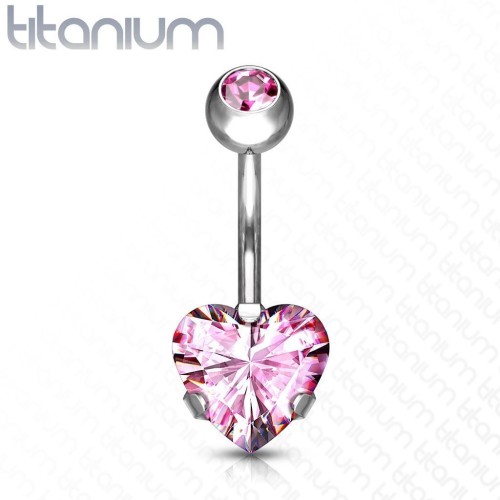 Piercing do pupíku srdce - TITAN (růžová)