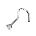Zahnutý piercing do nosu - titan, čirý kamínek (čirá, 2 mm, 1,0 x 6 mm)