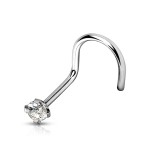Zahnutý piercing do nosu - titan, čirý kamínek (čirá, 2,5 mm, 1,0 x 6 mm)