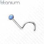 Zahnutý piercing do nosu - titan, opál 2 mm (modrá)