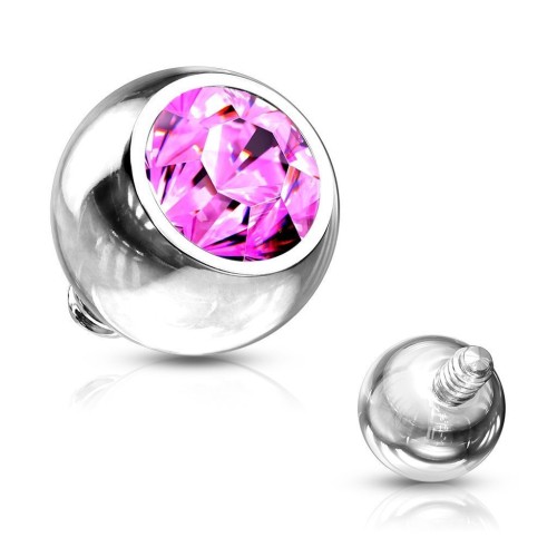 Ozdobný kulička s kamínem k mikrodermálu, průměr 3 mm (růžová)