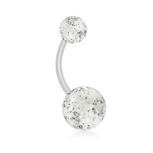 Piercing do pupíku - banánek se třpytkami (čirá)