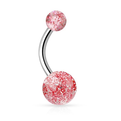 Piercing do pupíku - banánek se třpytkami (červená)
