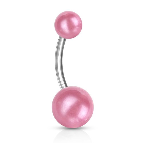 Piercing do pupíku - perličky (růžová, 1,6 x 10 mm)